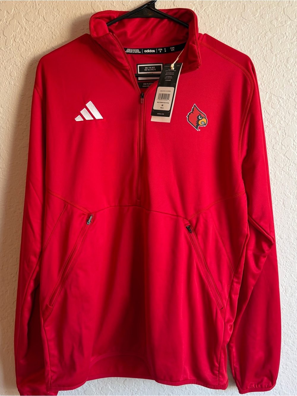 adidas Louisville Cardinals Sideline 1/4 Zip Red Jacket - Men’s Medium NWT $110